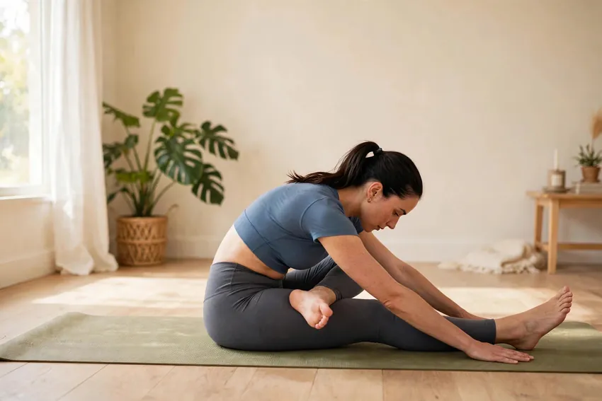 Seated hip opener: start and finish positions