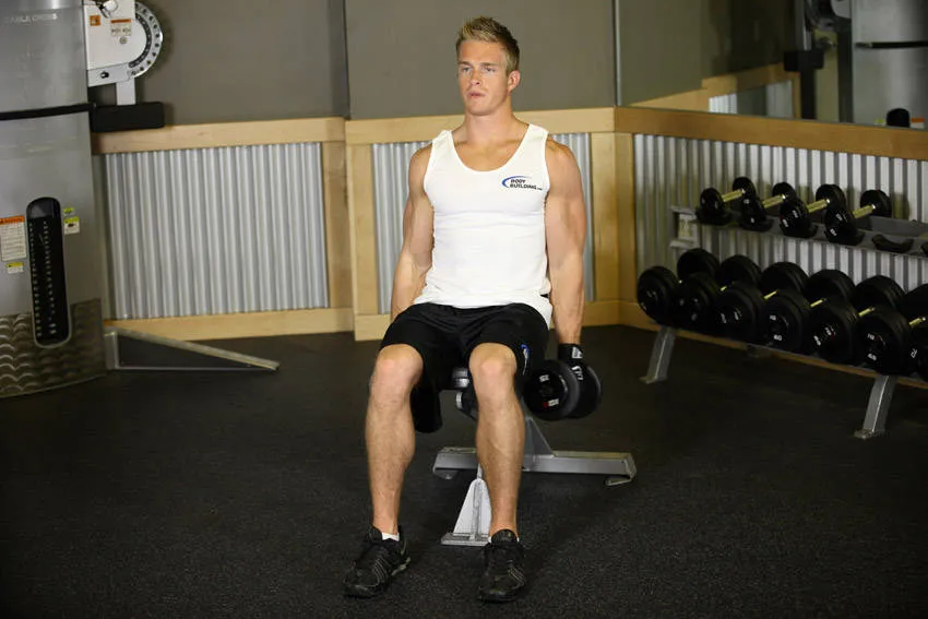 Seated inner biceps curl: start and finish positions