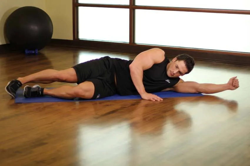 Side-lying stretch: start and finish positions
