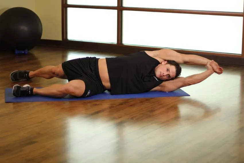 Side-lying stretch: start and finish positions
