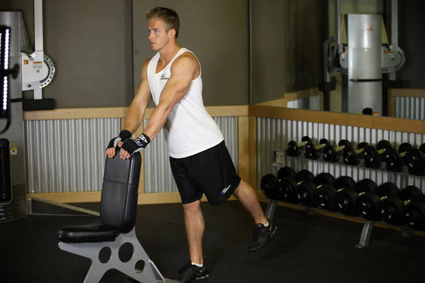 Standing leg lift: start and finish positions