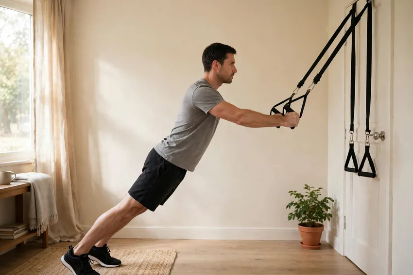 Suspension biceps curl: start and finish positions