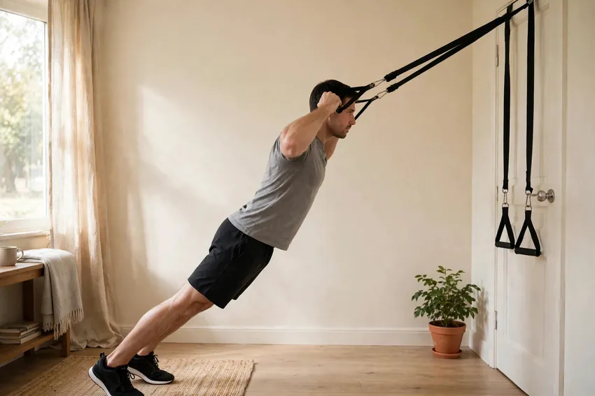 Suspension biceps curl: start and finish positions