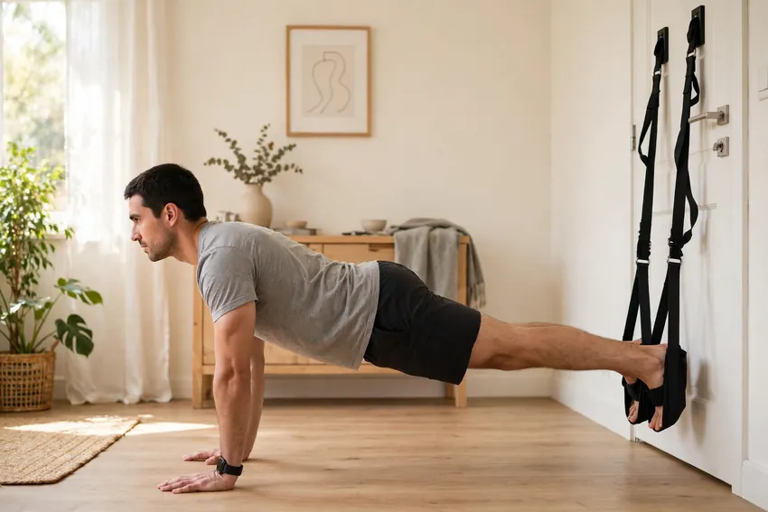 Suspension knee tuck: start and finish positions