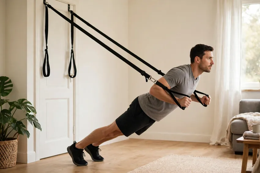 Suspension push-up: start and finish positions