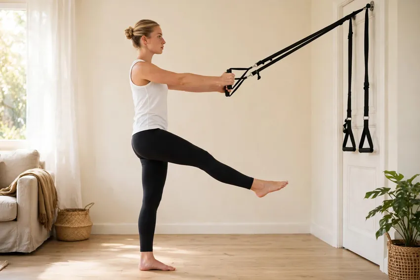 Suspension single-leg squat: start and finish positions