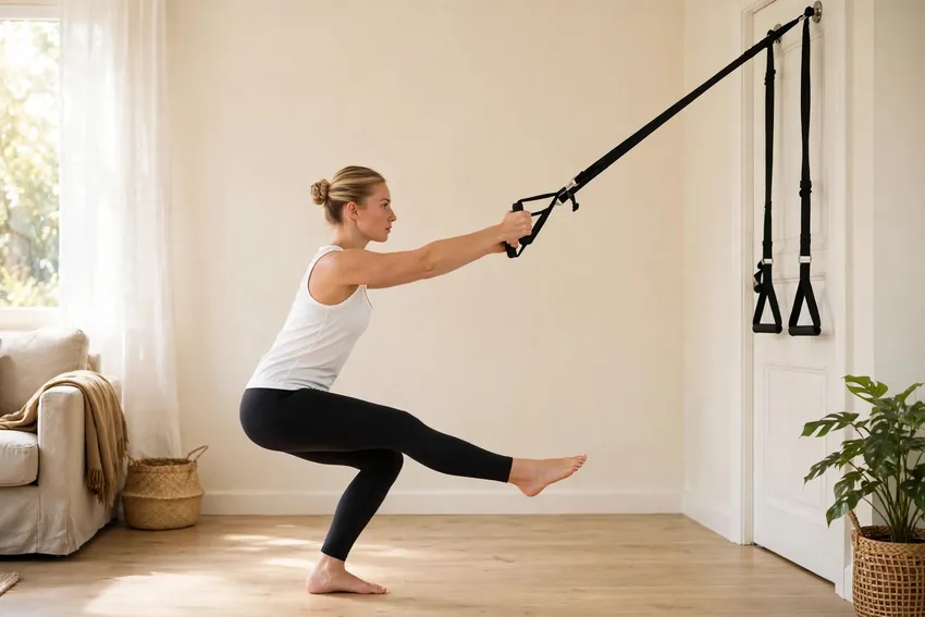 Suspension single-leg squat: start and finish positions