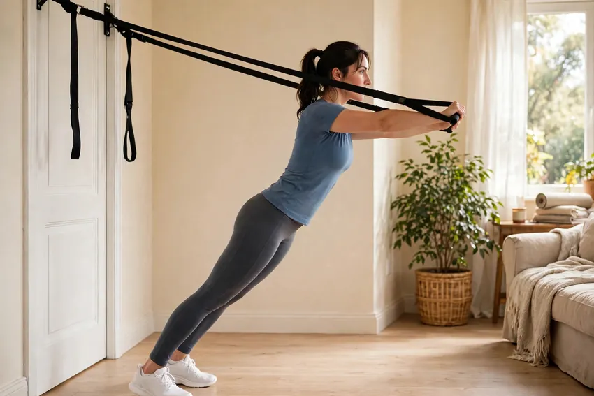 Suspension triceps extension: start and finish positions