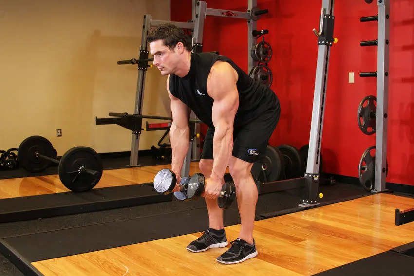Two-dumbbell row: start and finish positions