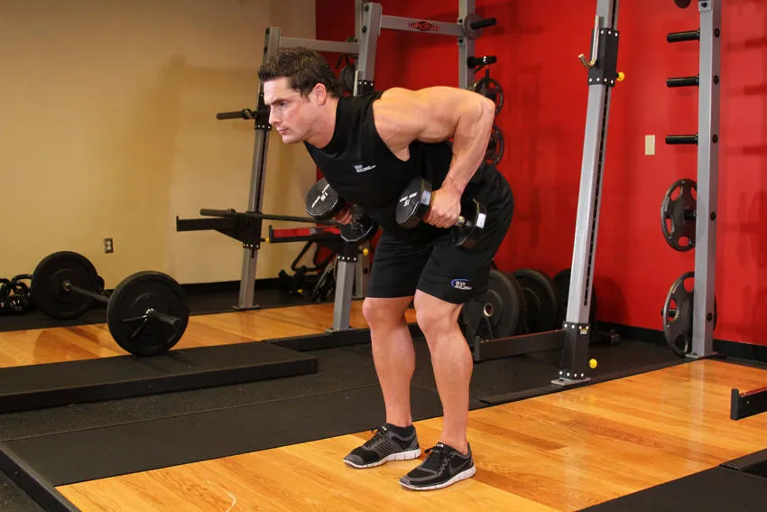 Two-dumbbell row: start and finish positions