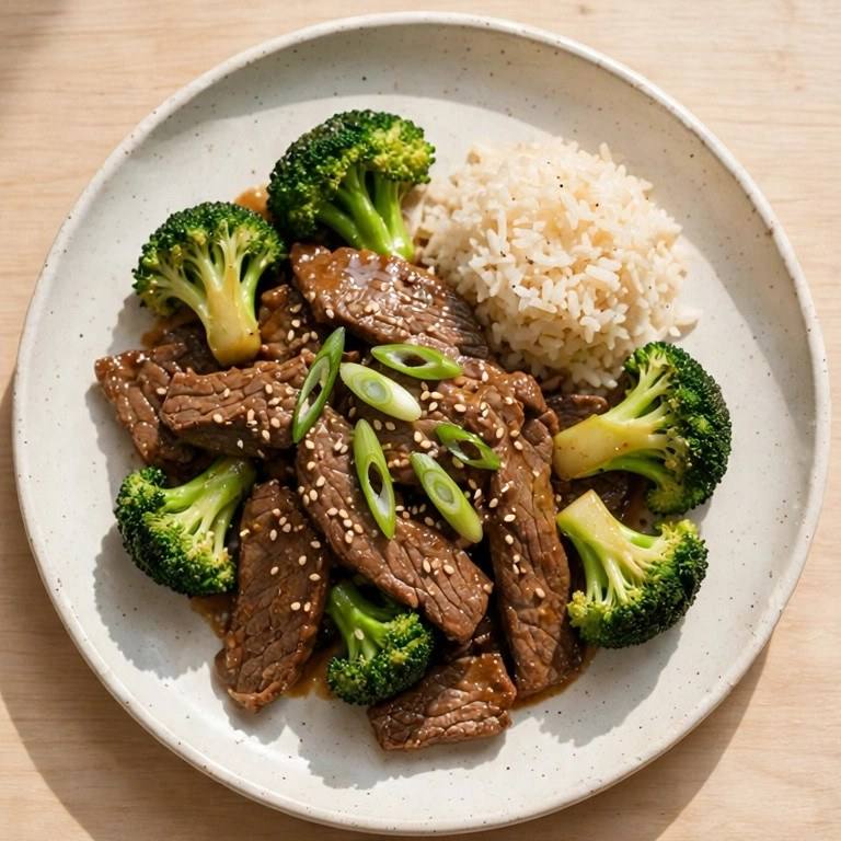 Beef broccoli stir fry plate