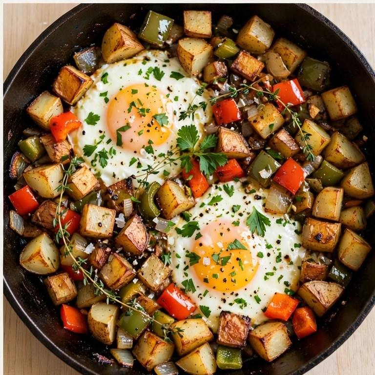 Breakfast potatoes and eggs skillet