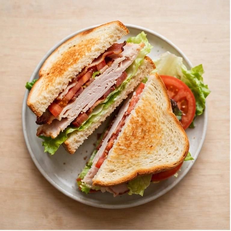 Light turkey club sandwich