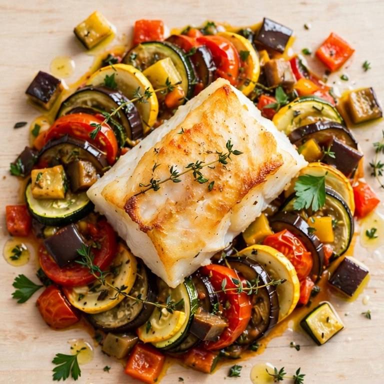Baked cod with ratatouille