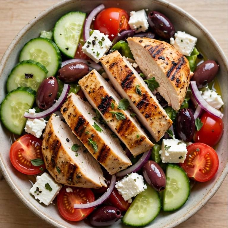 Greek salad with grilled chicken