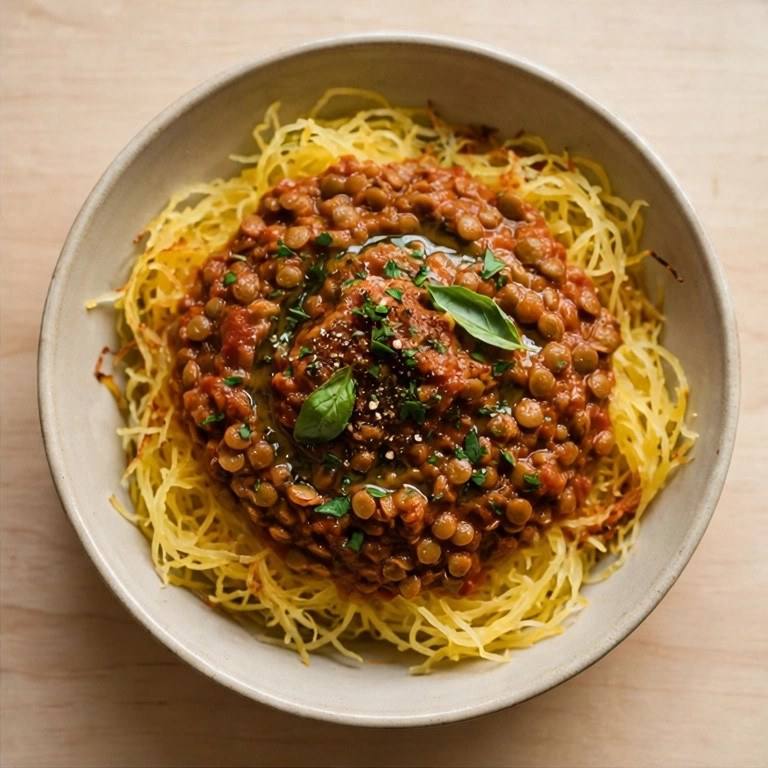 Lentil Bolognese spaghetti squash