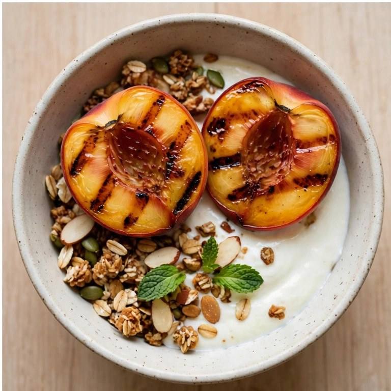 Grilled peach yogurt bowl