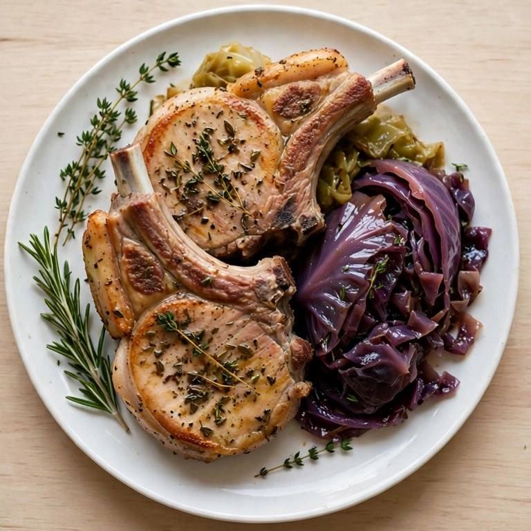 Herbed pork chops with cabbage