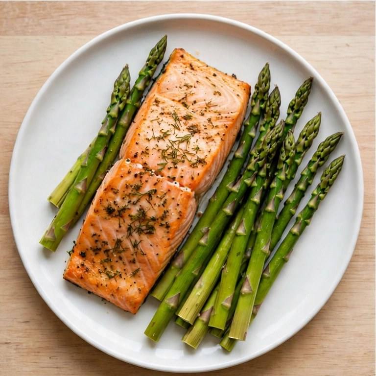 Baked salmon asparagus plate