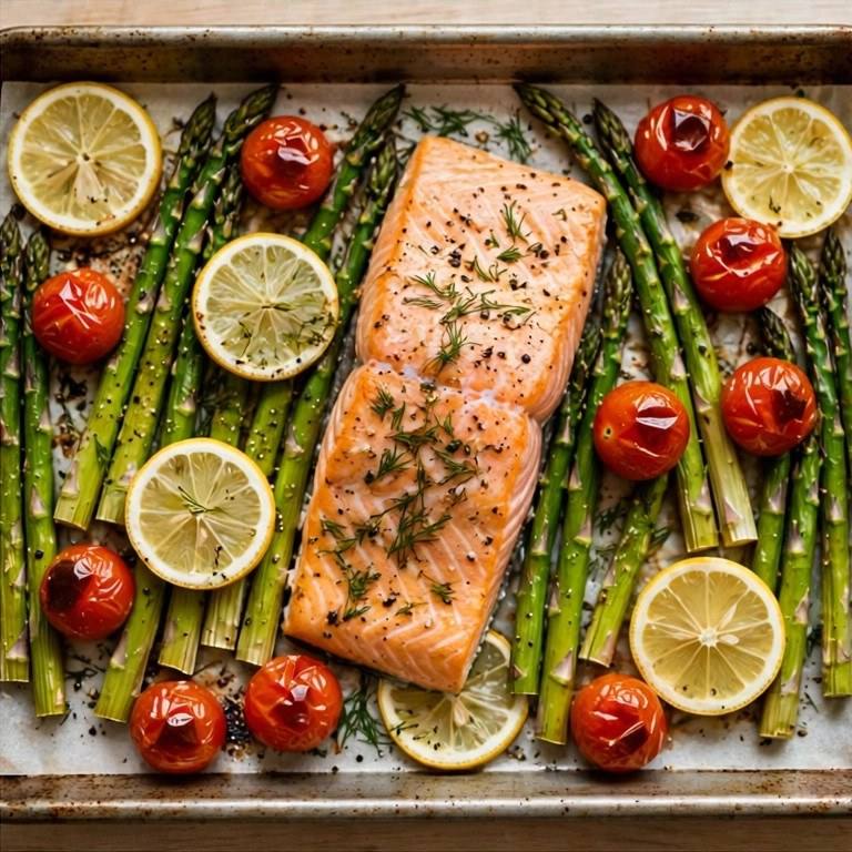 Salmon veggie tray bake