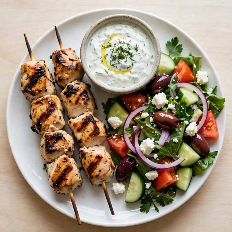 Greek chicken souvlaki plate