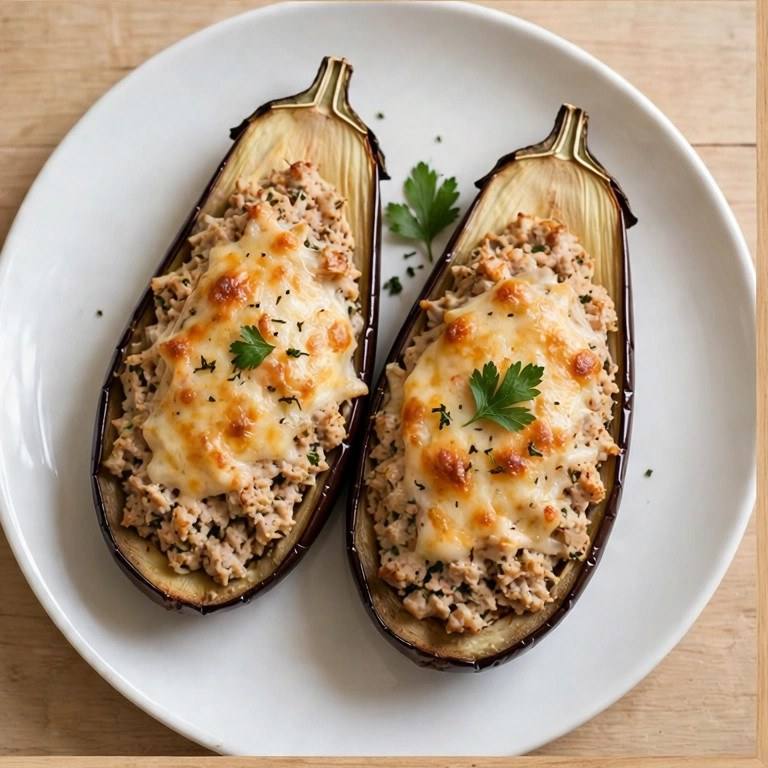 Turkey stuffed eggplant boats