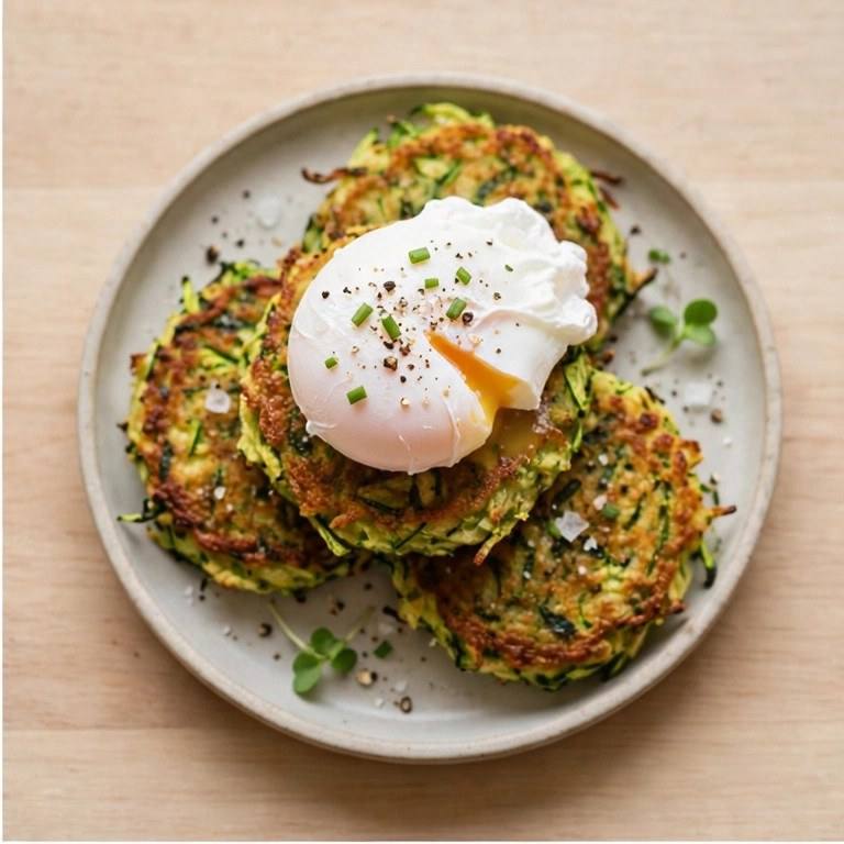 Zucchini fritters with poached egg